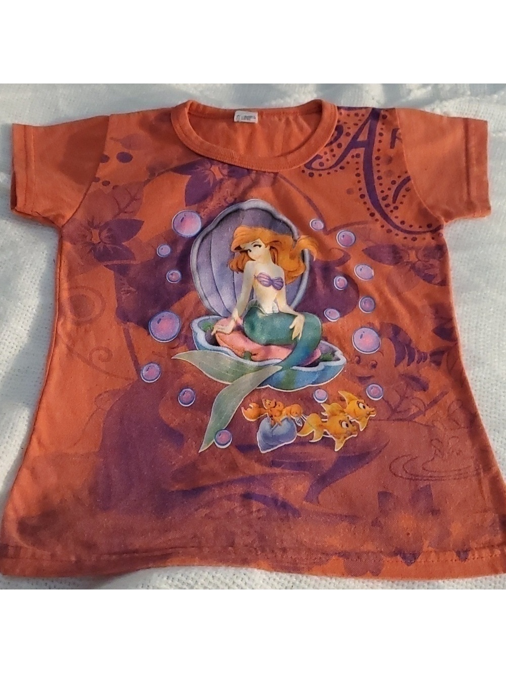 Orange Little Mermaid Graphic T-Shirt for Kids, Unisex Top